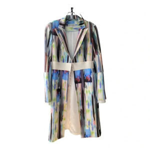 Vintage Freda's Colorful Coat Flowing Long Sleeves Hook Closure XS Blue Green
